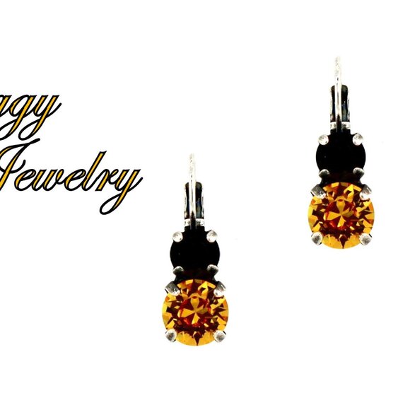 Double Drop Earrings made with Genuine Swarovski Crystals, Yellow and Black - Picture 1 of 8